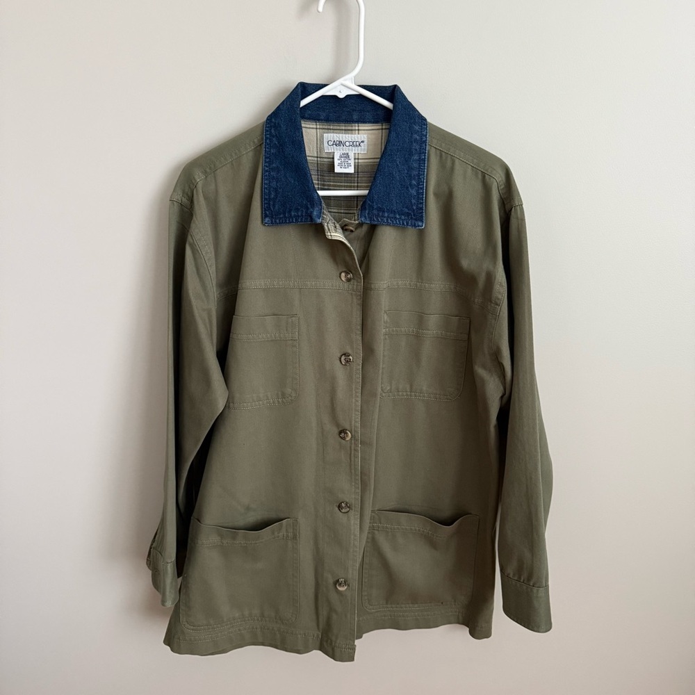 Vintage Cabin Creek Large Green Chore Jacket Plaid Lining VGUC